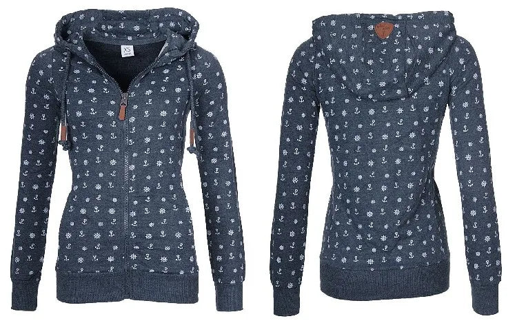 Floral Print Loose Long Sve Zipper Jaet Women&
