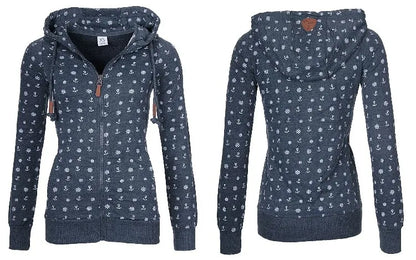 Floral Print Loose Long Sve Zipper Jaet Women&