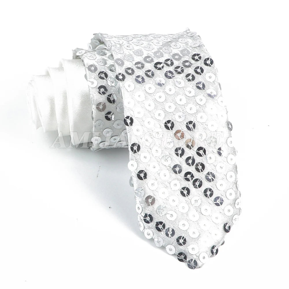 Shiny Sequins Neck Ties Men Women Stage Black Pink Blue Glitter Performance Prom Paillette Accessories Fashion Party 5cm Necktie