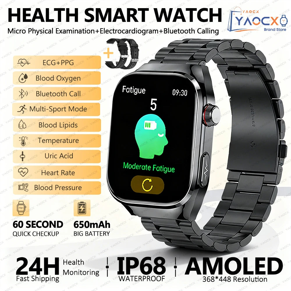 2026 New Smart Watch 2.04-inch AMOLED Screen Bluetooth Call IP68 Waterproof 650mA Sports Smartwatches Men Android Military-Grade
