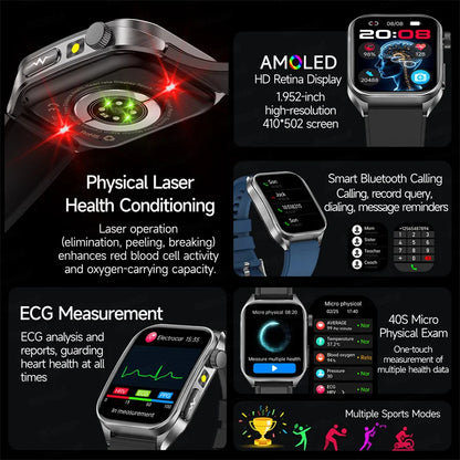 2026 New Smart Watch laser therapy health conditioning Blood oxygen Pressure Uric Acid Blood lipid ECG Smartwatch for Man Women