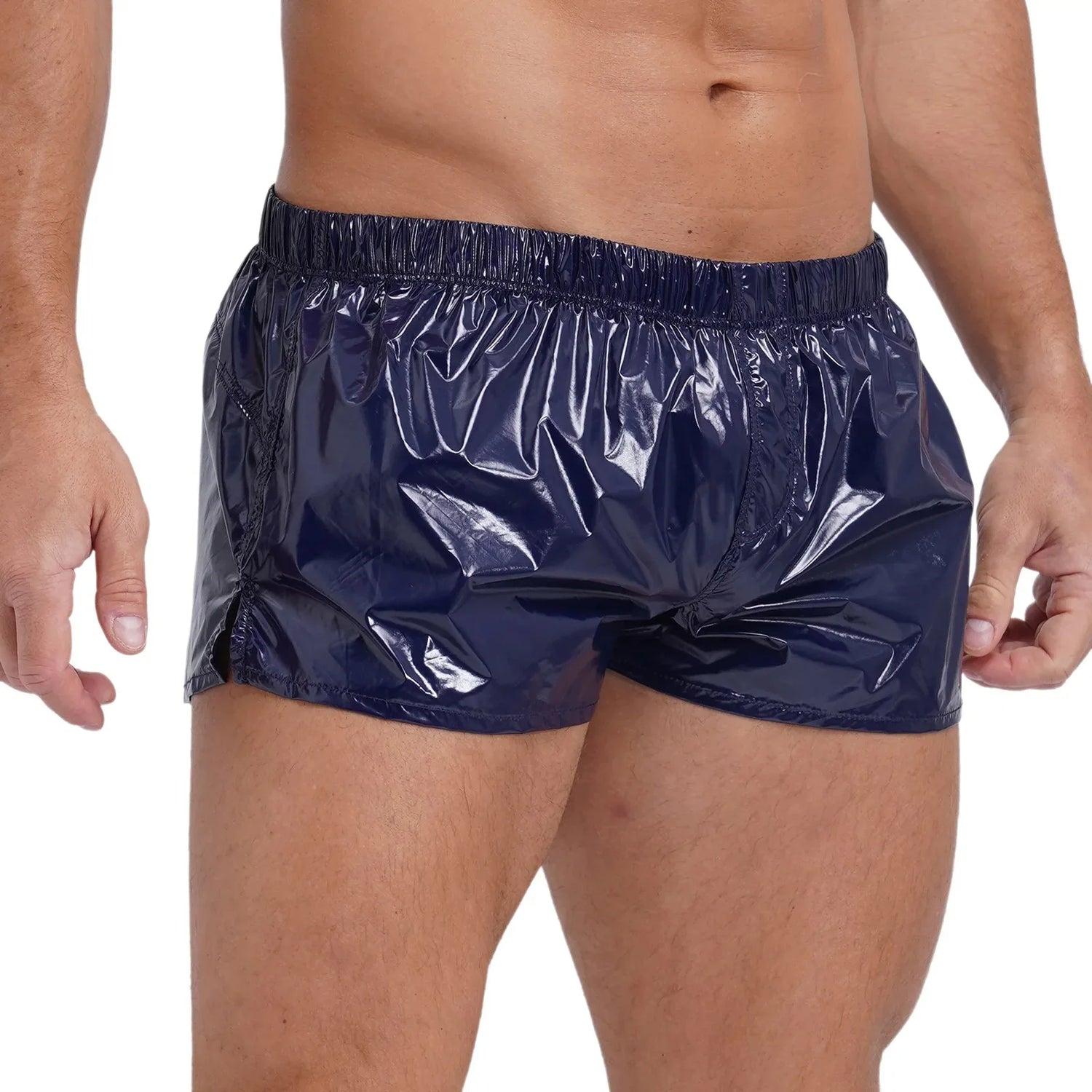 Swimwear Mens Swimsuit Low Rise Sides Slit Swim Shorts Slim Fit Glossy Swimming Trunks Beach Pool Party Nightclub Costume
