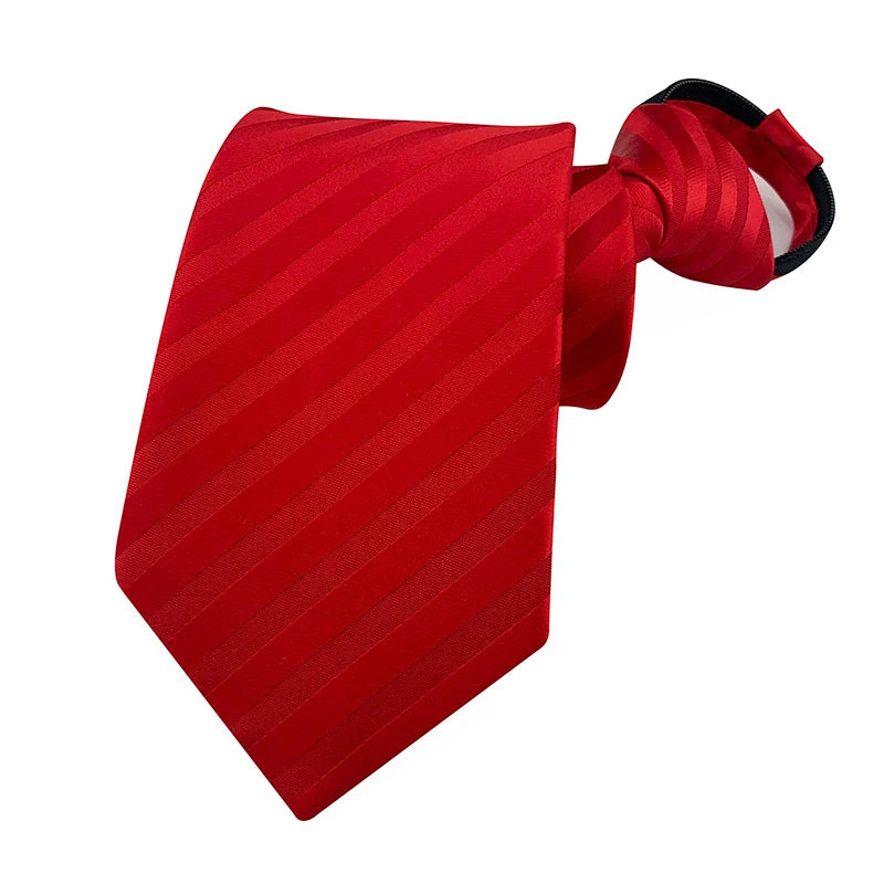 Hot Sell 8CM Zipper Tie Men Bridegroom Wedding Stripes Necktie Lazy Pre-tied Ties Pink Red Color Necktie For Men Women