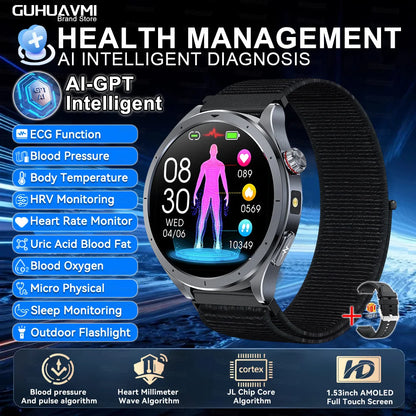 2025 New AI Health Diagnosis Smart Watch Body Analysis Uric Acid Blood lipids ECG+PPG Clock Blood pressure Smartwatch Men Women
