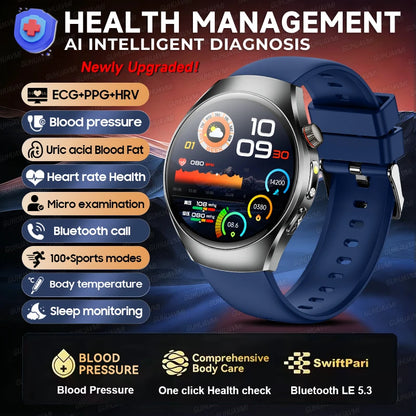 2026 New Accurate Body Health analysis Smart Watch Men ECG Blood lipids Uric acid Blood Pressure Body Fat Voice Call Smartwatch