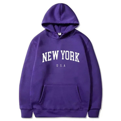 Women New York U.S.A City Hoodies Fashion Letter Printed Graphic Sweatshirts Loose CasuaMen l Harajuku Hooded Pullover Sportwear