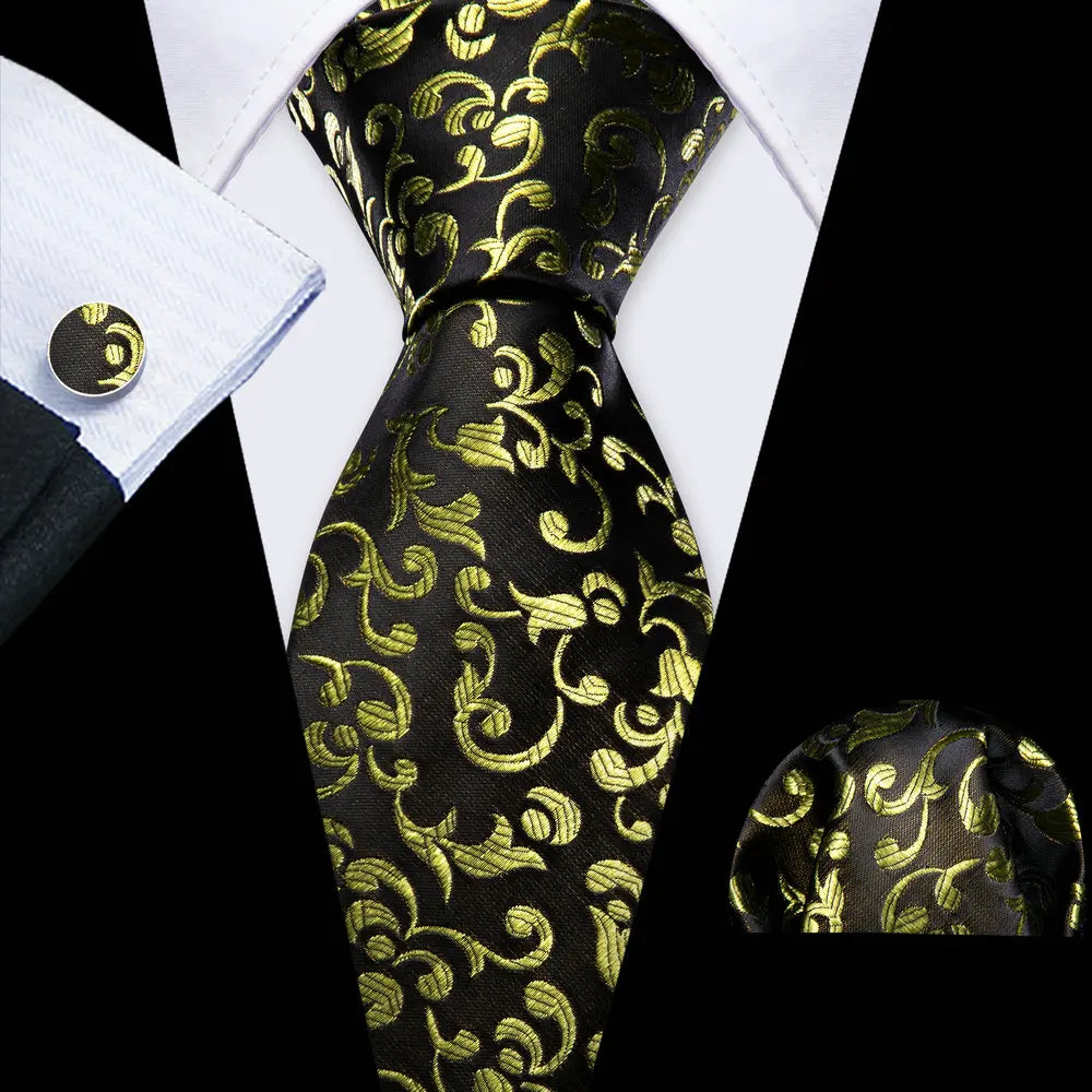 Blue Red Black Mens Silk Tie With Pocket Square Cufflinks Set Novelty Paisley Necktie For Male Formal Casual Party Barry.Wang