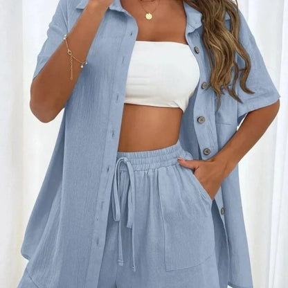 2025 summer new comfortable short-sleeved thin satin shirt shorts suit
