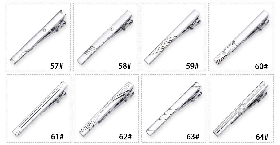 8pcs Tie Clips Metal Diamond With Box For Men Wedding Mens Necktie Clips Set Chrome Stainless Steel Jewelry Gentleman Ties Pin
