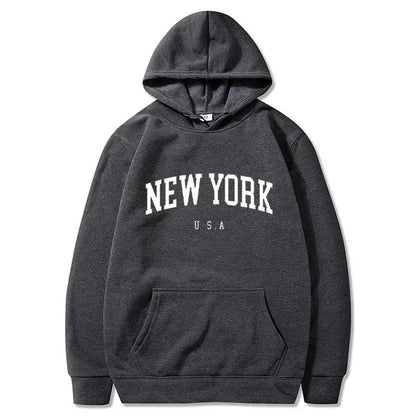 Women New York U.S.A City Hoodies Fashion Letter Printed Graphic Sweatshirts Loose CasuaMen l Harajuku Hooded Pullover Sportwear