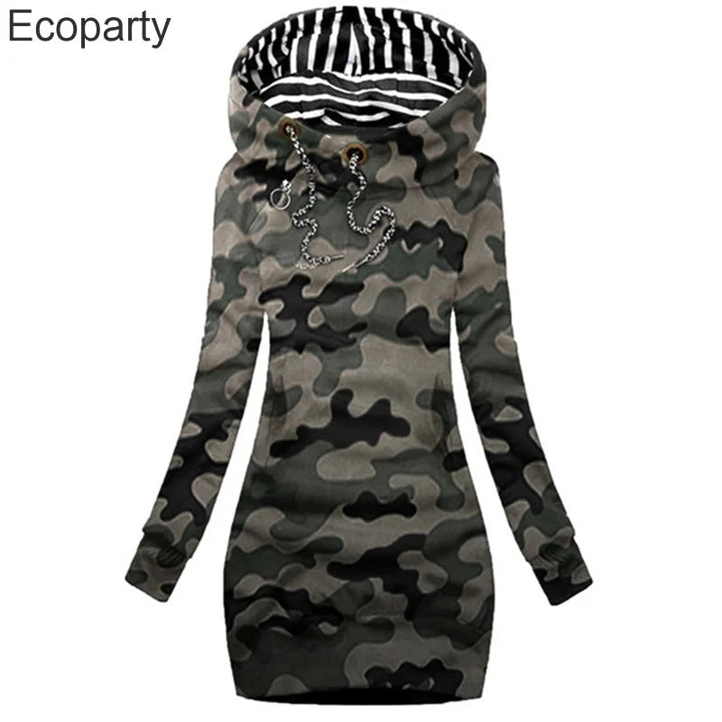 Hoodie Dress Casual Solid Colour Long Sleeve Drawstring Hoodie Dress Slim Hooded Pullover Sweatshirt Dress