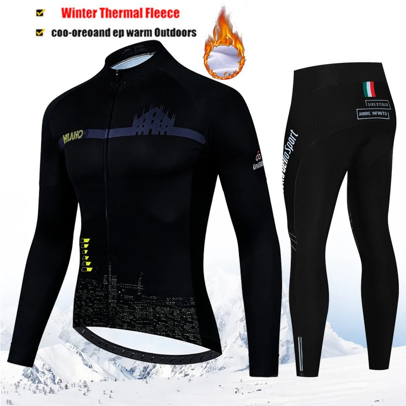 Winter Thermal Fleece Cycling Jersey Set Tour De Italy D&