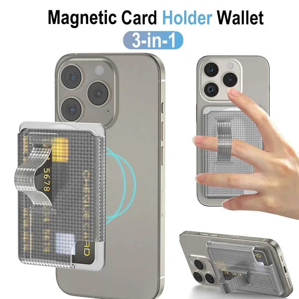 Grippopso Universal Magnetic Wallet Case Men Women Phone Card Holder Wallet With Finger Ring Holder Anti-scratch Card Case