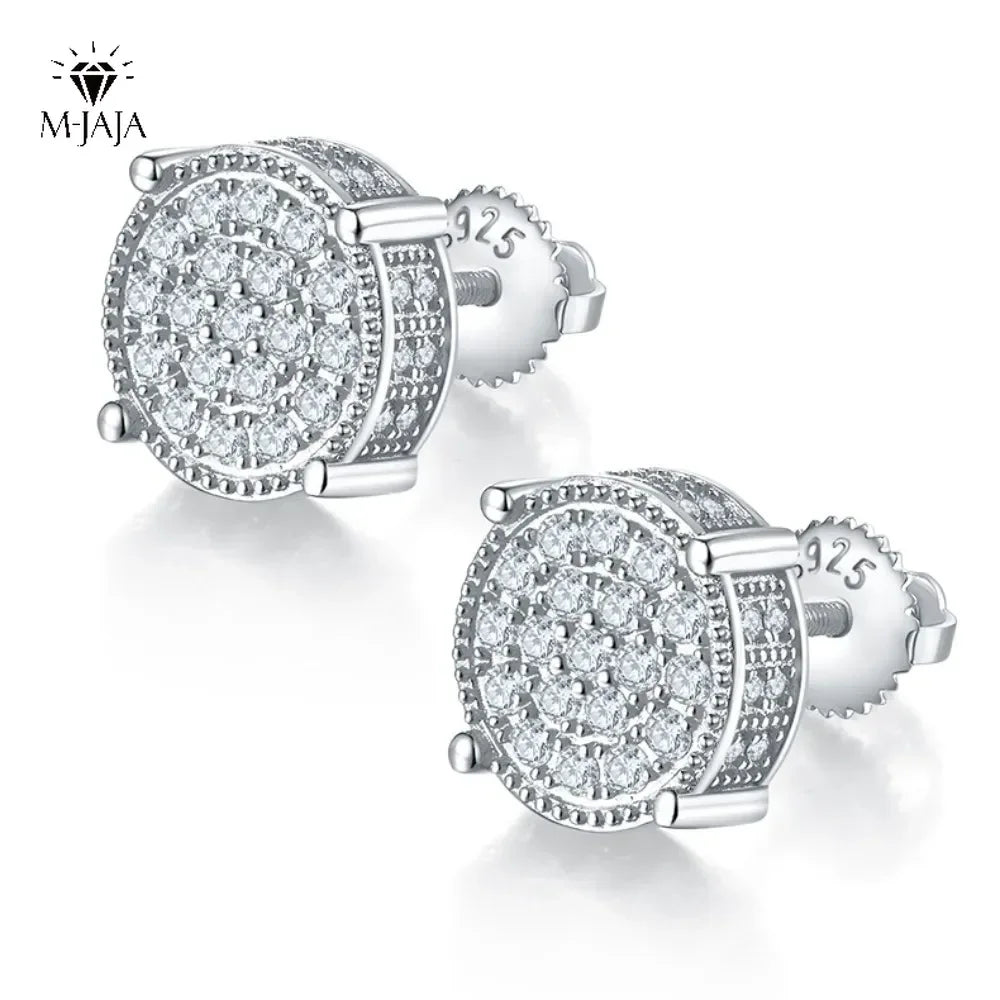 M-JAJA Full Moissanite Stud Earrings for Women/Men Gold Plated S925 Silver Diamond Earrings Fine Jewelry Hip-hop Fine Jewelry