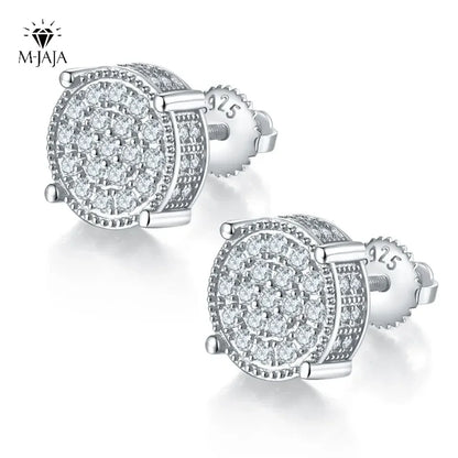 M-JAJA Full Moissanite Stud Earrings for Women/Men Gold Plated S925 Silver Diamond Earrings Fine Jewelry Hip-hop Fine Jewelry