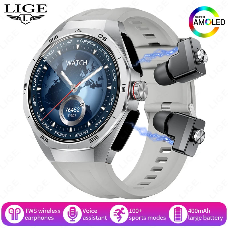 2025 New NFC Smart Watch with Earphones Bluetooth Earplugs Call Health Monitor Sports Music Headset Smartwatch for IOS Android