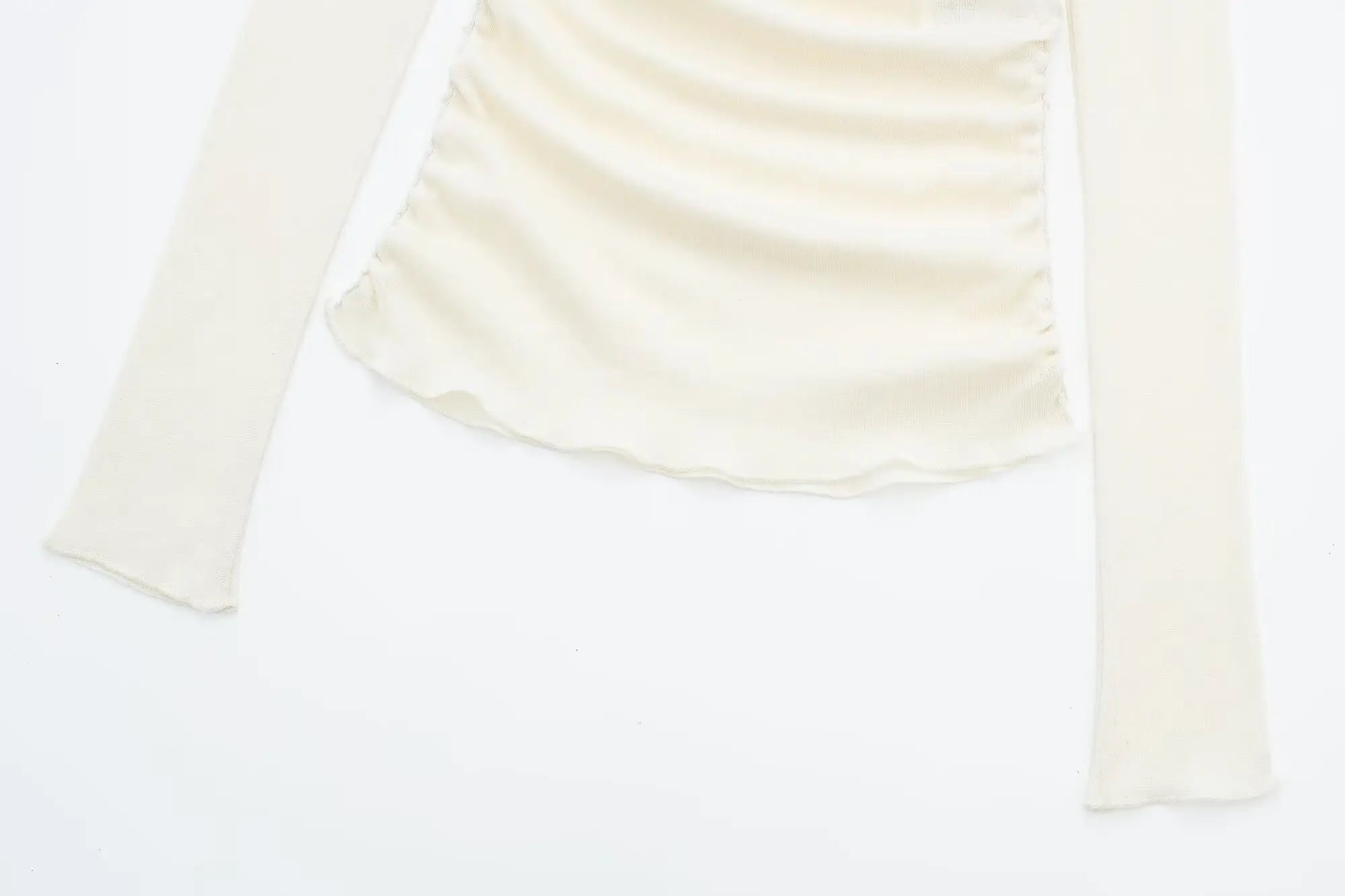HH 2025 Woman Sexy Off Shoulder Long Sleeve T-Shirts Cotton Top New Women Short Ruched Simple Basic Translucent Tshirts