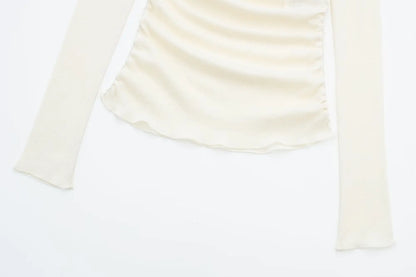HH 2025 Woman Sexy Off Shoulder Long Sleeve T-Shirts Cotton Top New Women Short Ruched Simple Basic Translucent Tshirts
