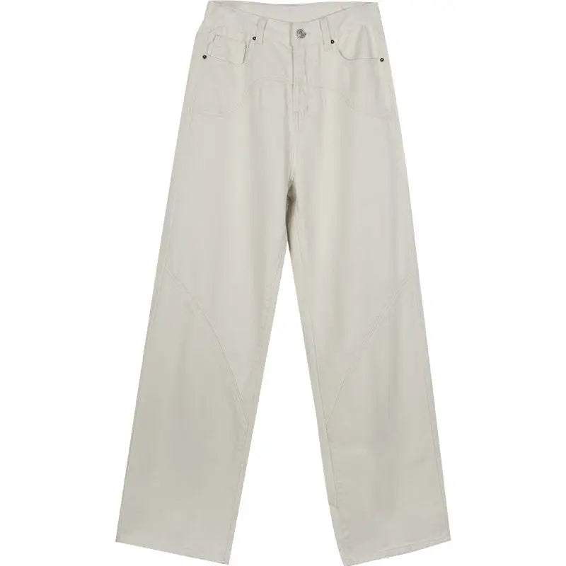 Beige Jeans Women Trendy European Style Loose Casual High Waist Spring All-match Streetwear Ins Hotsweet Simple New Full Length