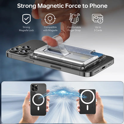 Magnetic Wallet,Compatible with MagSafe Wallet,3-Card Holder,Phone Card Holder For Secure-Grip Finger Loop