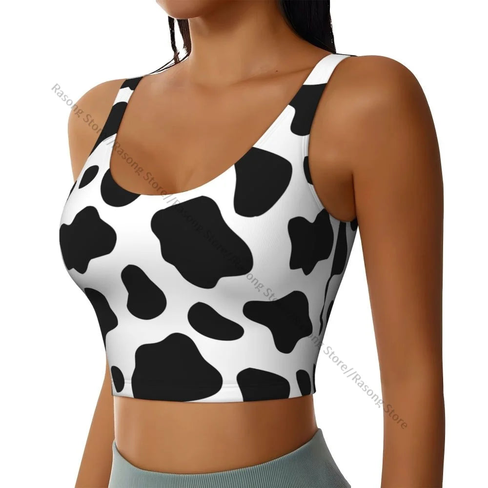 Women Sexy Sports Vest Cow Domestic Pattern Female Streetwear Sport Lingerie Tee Crop Top