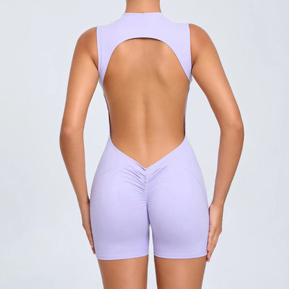 Women Sexy V Back Scrunch Sports Jumpsuit Women Gym Bodysuits Backless Workout One-Piece Suit Sportswear Fitness Short Rompers