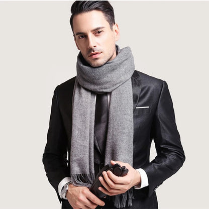 Tassel Scarfs Imitation Cashmere Men Solid Color Fashions Winter Warmth Windproof Thickened Elongated Scarf Women&