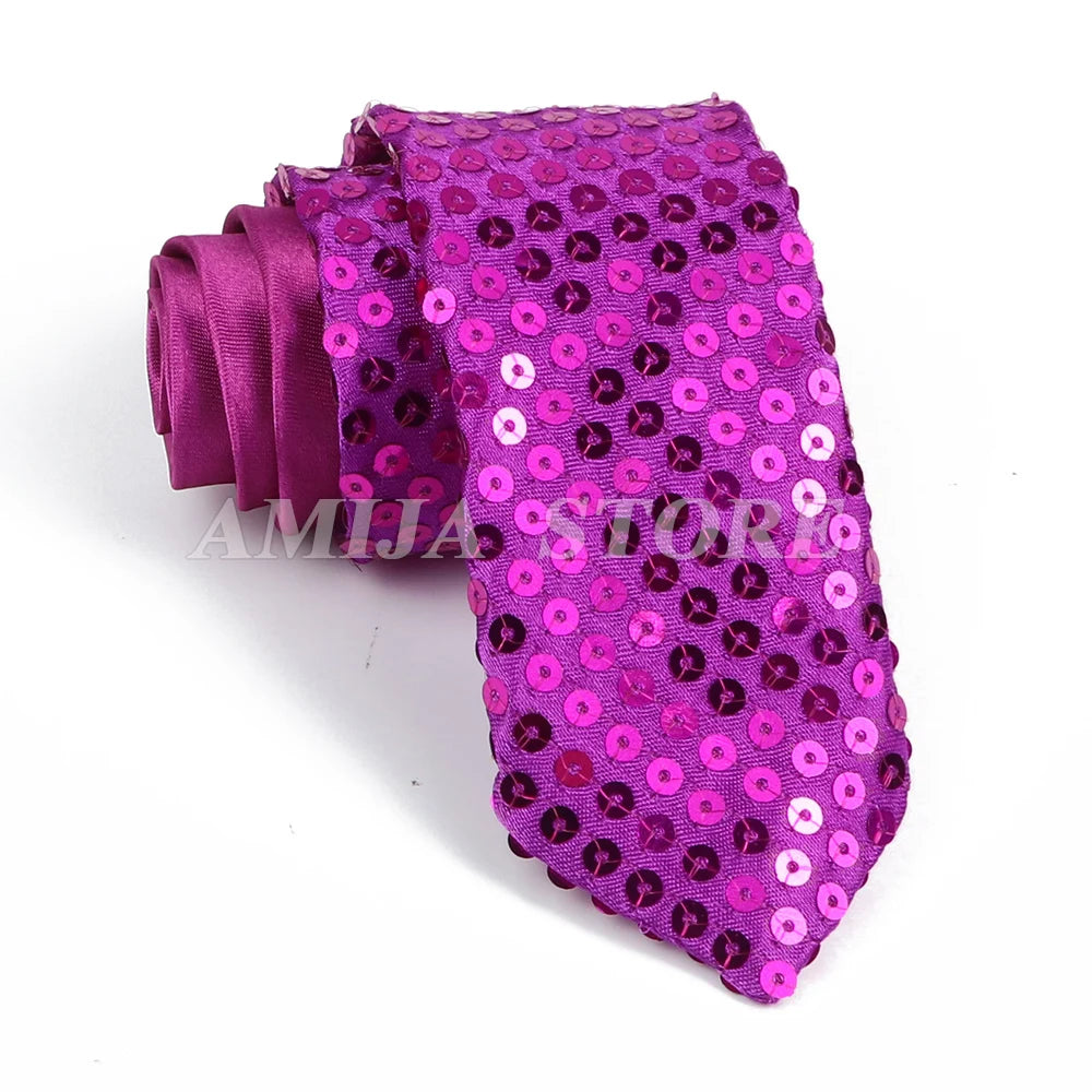 Shiny Sequins Neck Ties Men Women Stage Black Pink Blue Glitter Performance Prom Paillette Accessories Fashion Party 5cm Necktie