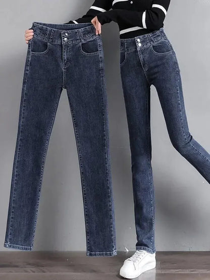 Spring Fall High Waist Straight Jeans Women New Vintage Slim Denim Pants Korean Fashion Streetwear Kot Pantolon Casual Vaqueros
