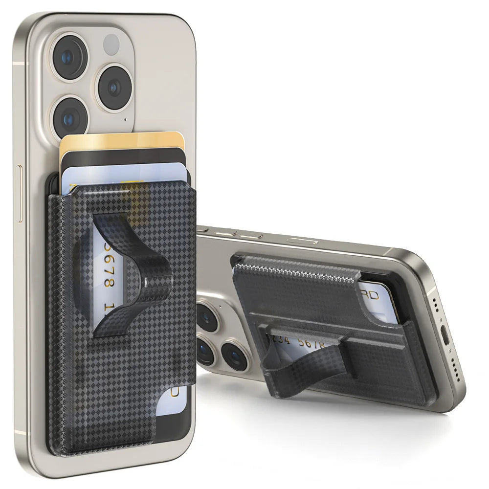 Grippopso Universal Magnetic Wallet Case Men Women Phone Card Holder Wallet With Finger Ring Holder Anti-scratch Card Case