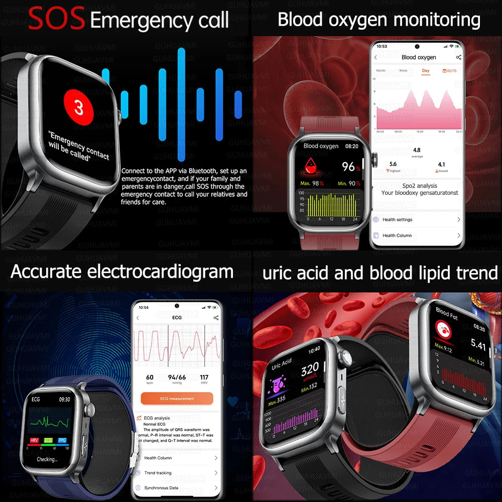 2026 New Air Pump+Air Bag+NFC Health SmartWatch Precise Blood Pressure Blood Fat Monitoring Voice Call Smartwatch For Men Women