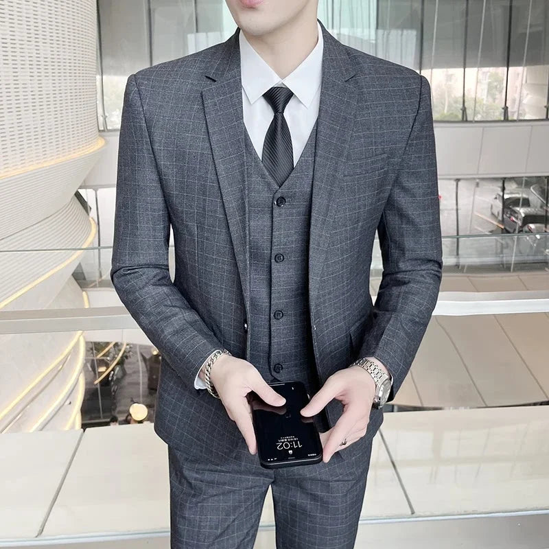 Suits  (blazer+ Vest + Pants) Men Fashion Business Casual Hosts Slim-fit Gentleman Wedding Work  Mens Suits 3 Piece M-5XL