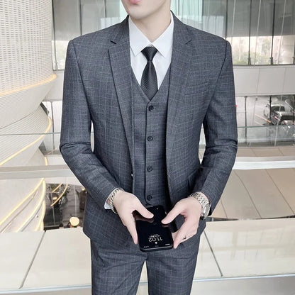 Suits  (blazer+ Vest + Pants) Men Fashion Business Casual Hosts Slim-fit Gentleman Wedding Work  Mens Suits 3 Piece M-5XL