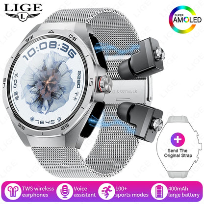 2025 New NFC Smart Watch with Earphones Bluetooth Earplugs Call Health Monitor Sports Music Headset Smartwatch for IOS Android