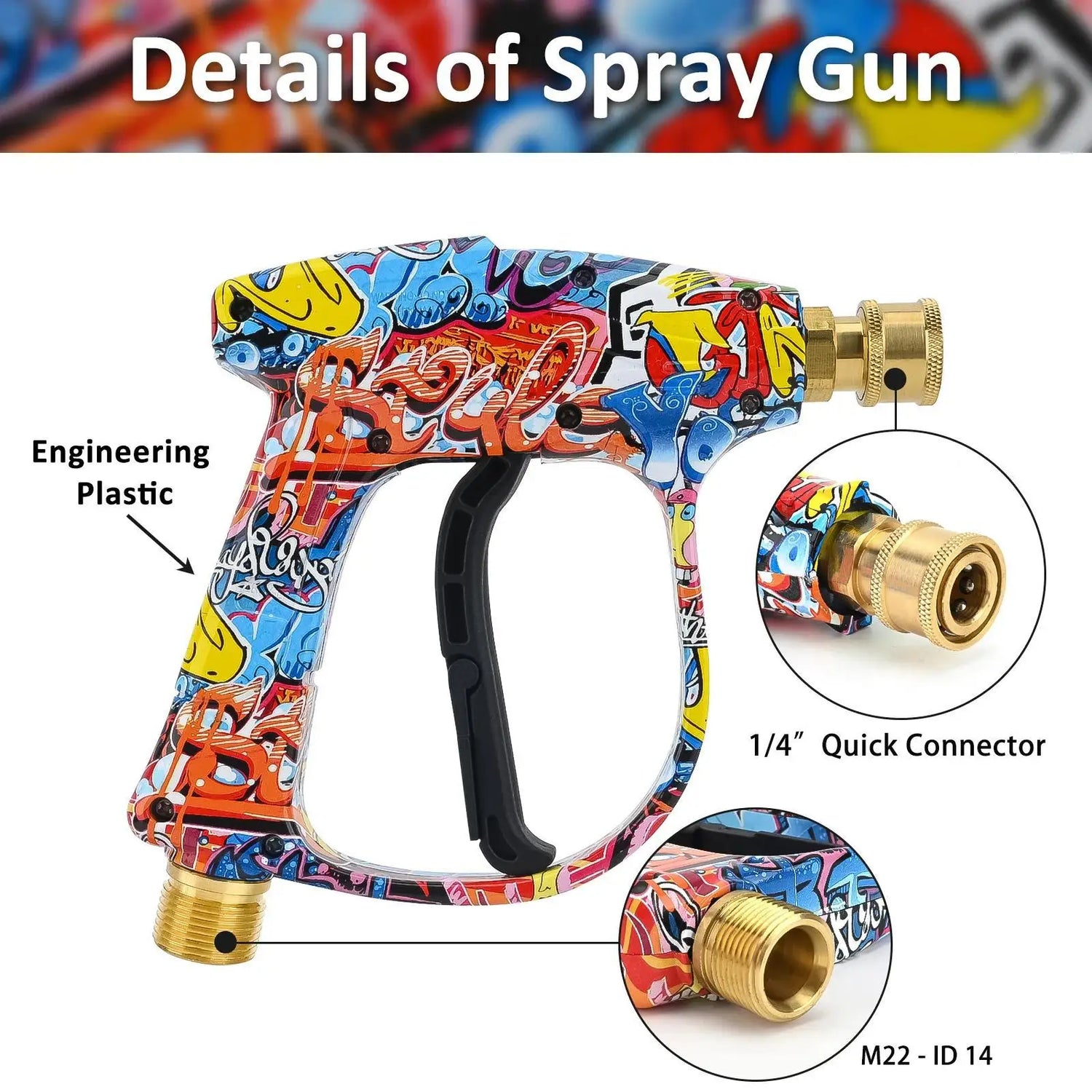 4350PSI High Pressure Water Gun with Graffiti Design, 1L Foam Cannon &amp; 1/4" Quick Connect, Battery-Free for Karcher K Series