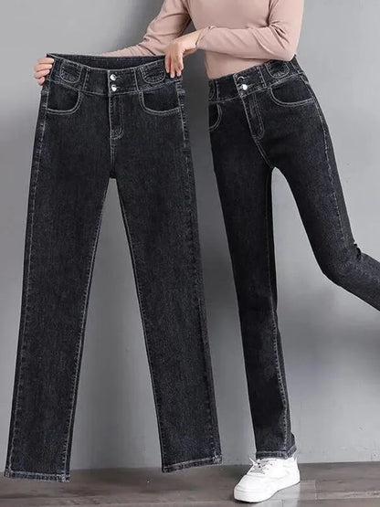 Spring Fall High Waist Straight Jeans Women New Vintage Slim Denim Pants Korean Fashion Streetwear Kot Pantolon Casual Vaqueros