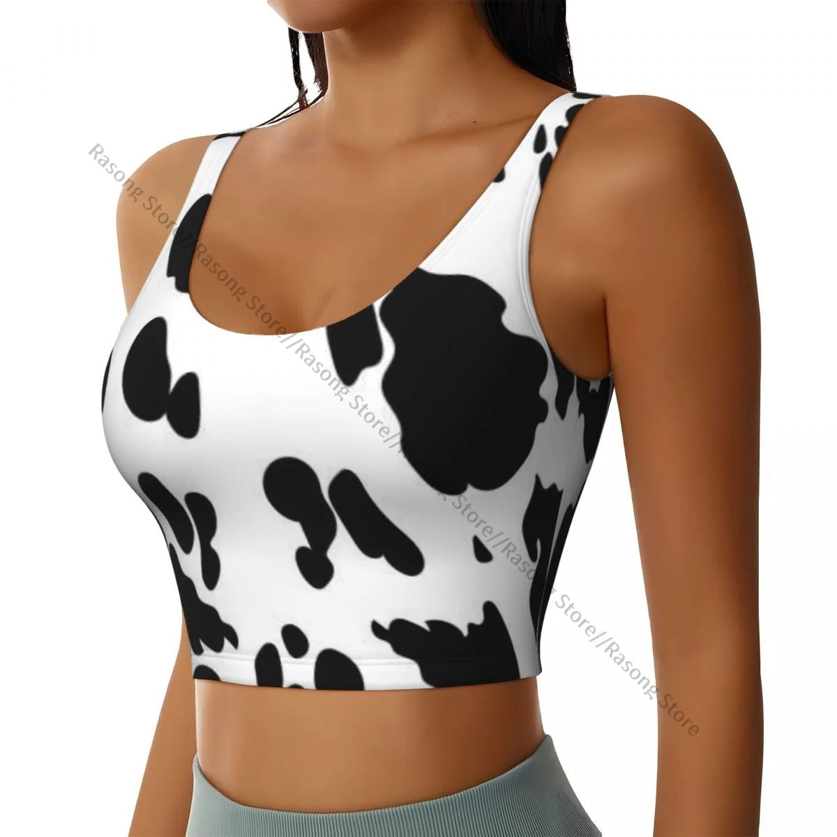 Women Sexy Sports Vest Cow Domestic Pattern Female Streetwear Sport Lingerie Tee Crop Top