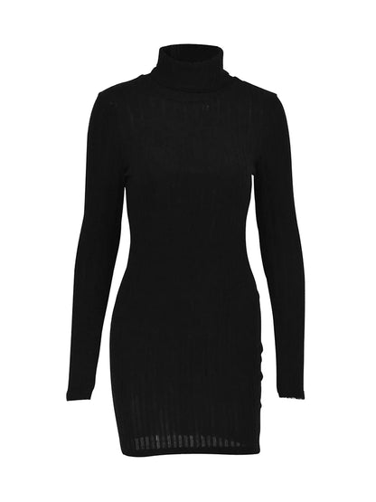 Women Dresses Elegant Party Autumn Winter New Turtleneck Long Sleeves Sexy Sheath Mini Dresses Bodycon Club Knitted Dress