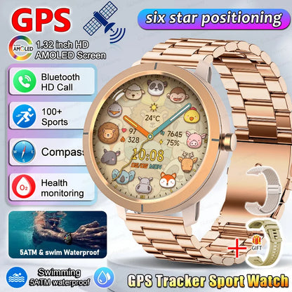 Smart Watch for Women GPS 6-Satellites 1.32” HD AMOLED Display Built-in GPS Bluetooth Call Sports 5ATM Waterproof Smartwatch ma