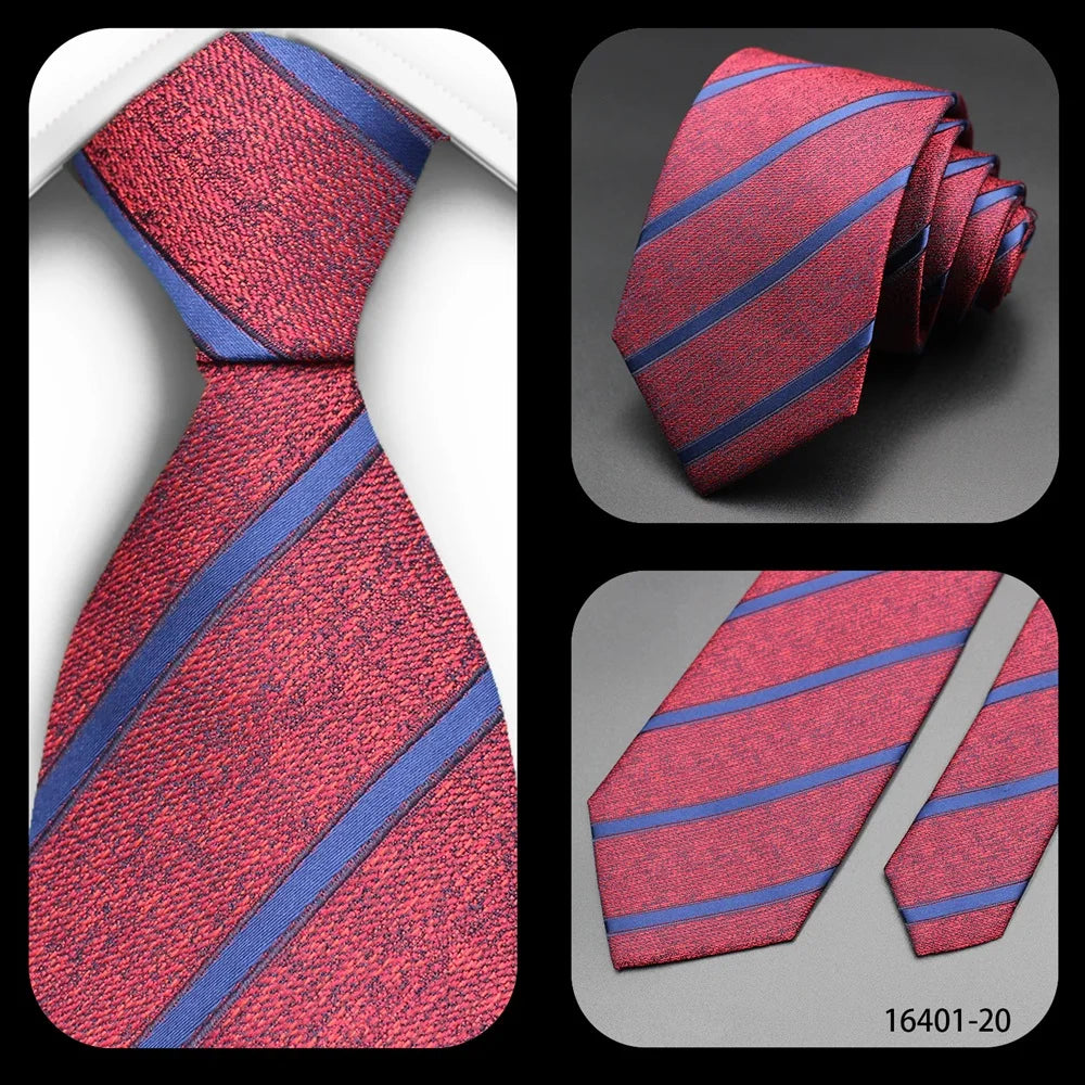Luxury 7CM Mens Tie Necktie Red Green Stripes Solid Tie For Man Groom Jacquard Woven Neck Tie For Business Wedding Party