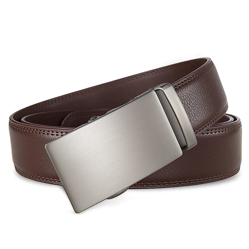 High Quality Genuine Leather Casual Belt Men, Adjustable Automatic Buckle Belts, Black/Brown Cuttable Ratchet Belt for men