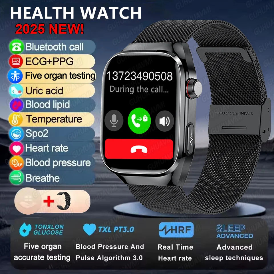 2025 New Smart Watch 2.04-inch AMOLED Screen Bluetooth Call IP68 Waterproof 650mA Sports Smartwatches Men Android Military-Grade