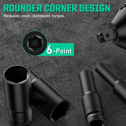 1/2Inch Drive 6-Point Impact Socket Set 10-Piece Metric Sizes 8-24m/10-24mm Carbon Steel Impact Socket Set with Hard Storage Box
