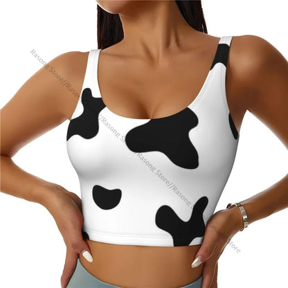 Women Sexy Sports Vest Cow Domestic Pattern Female Streetwear Sport Lingerie Tee Crop Top