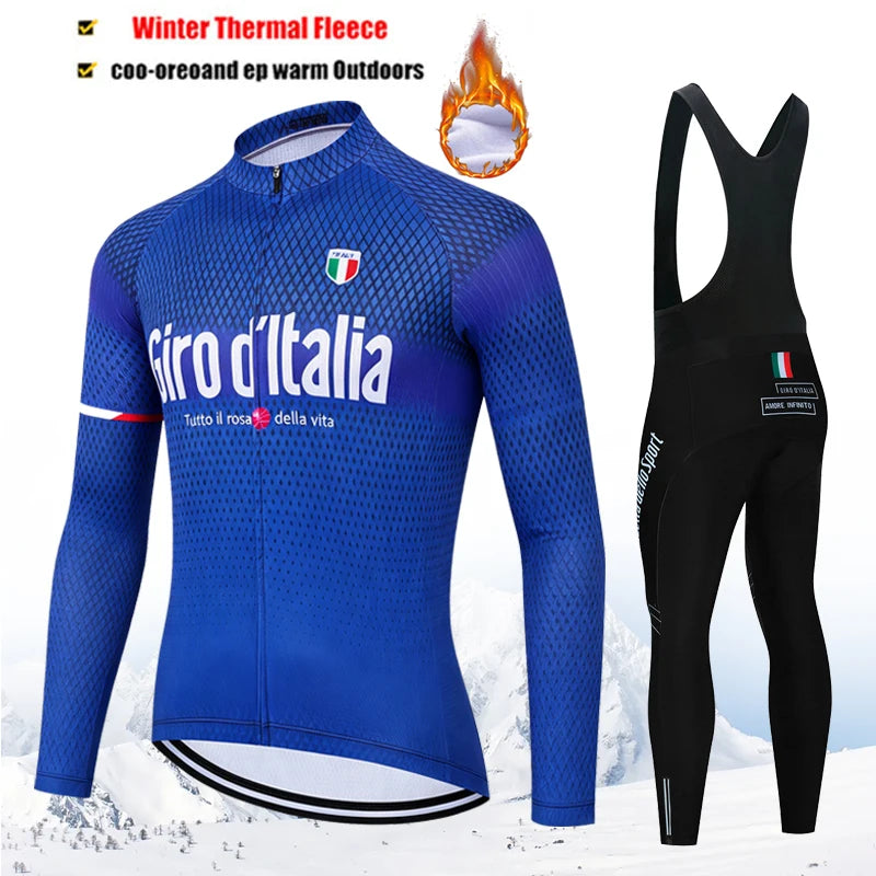 Winter Thermal Fleece Cycling Jersey Set Tour De Italy D&