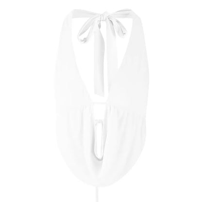 New Women Summer Tank Tops Sexy Solid Color Halter Neck Hollow Out Camisole Tie Backless Bandage Cropped Club Party Bustier Vest