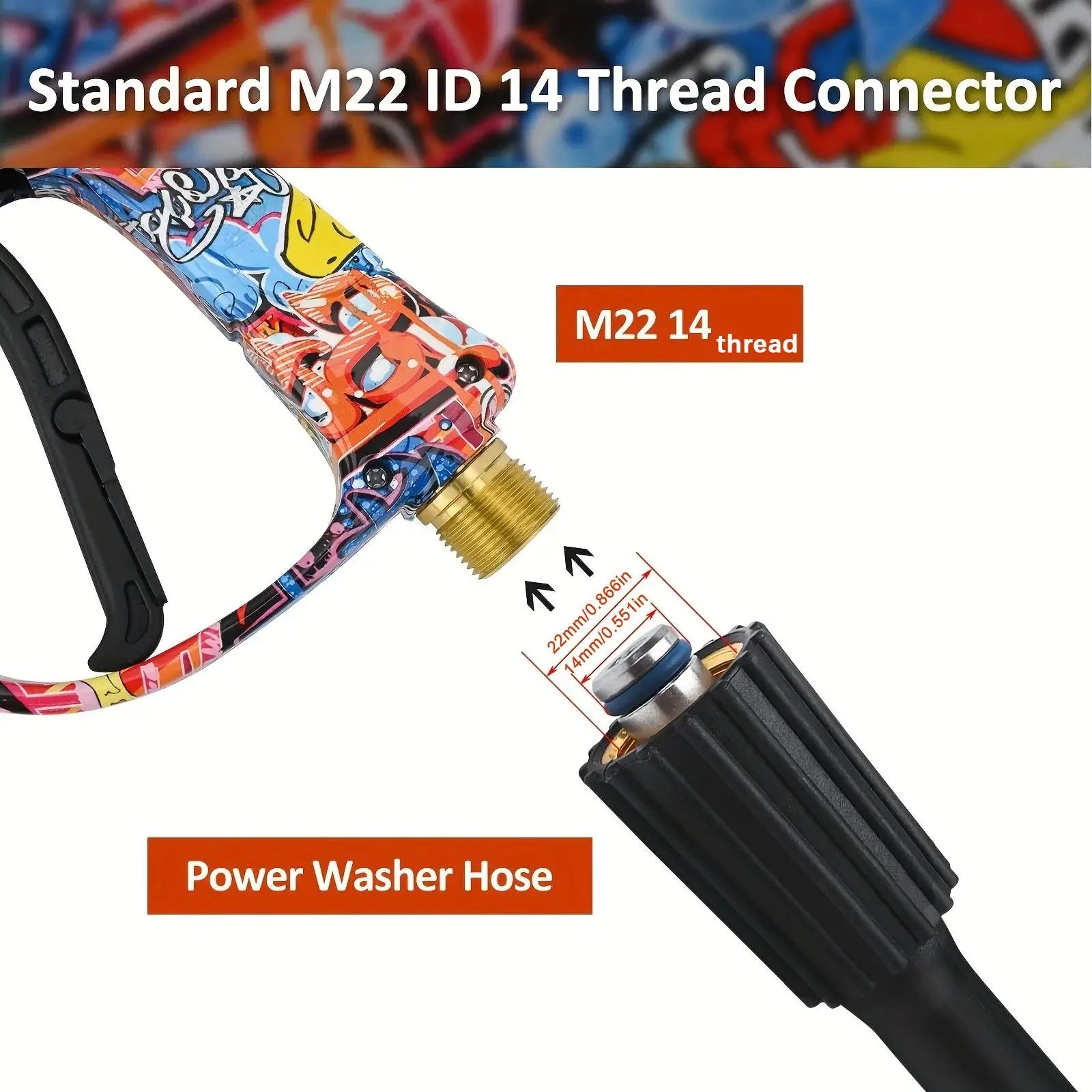 4350PSI High Pressure Water Gun with Graffiti Design, 1L Foam Cannon &amp; 1/4" Quick Connect, Battery-Free for Karcher K Series