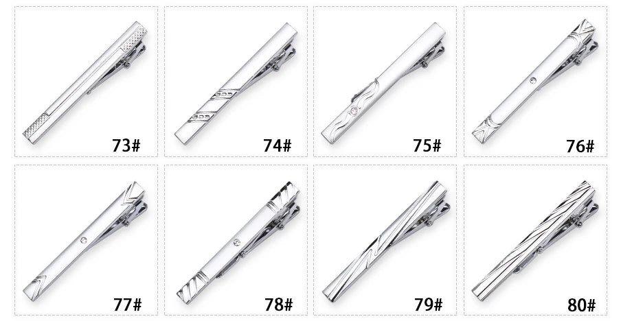 8pcs Tie Clips Metal Diamond With Box For Men Wedding Mens Necktie Clips Set Chrome Stainless Steel Jewelry Gentleman Ties Pin