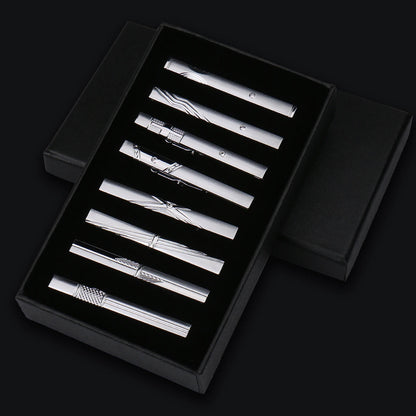 8pcs Tie Clips Metal Diamond With Box For Men Wedding Mens Necktie Clips Set Chrome Stainless Steel Jewelry Gentleman Ties Pin