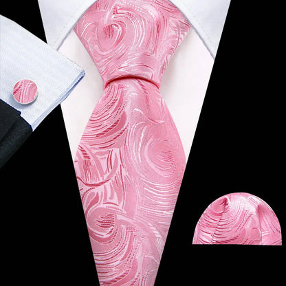 Barry.Wang Colorful Men Tie Handkerchief Cufflinks Set Novelty Floral Necktie for Male Designer Wedding Business Party Gift